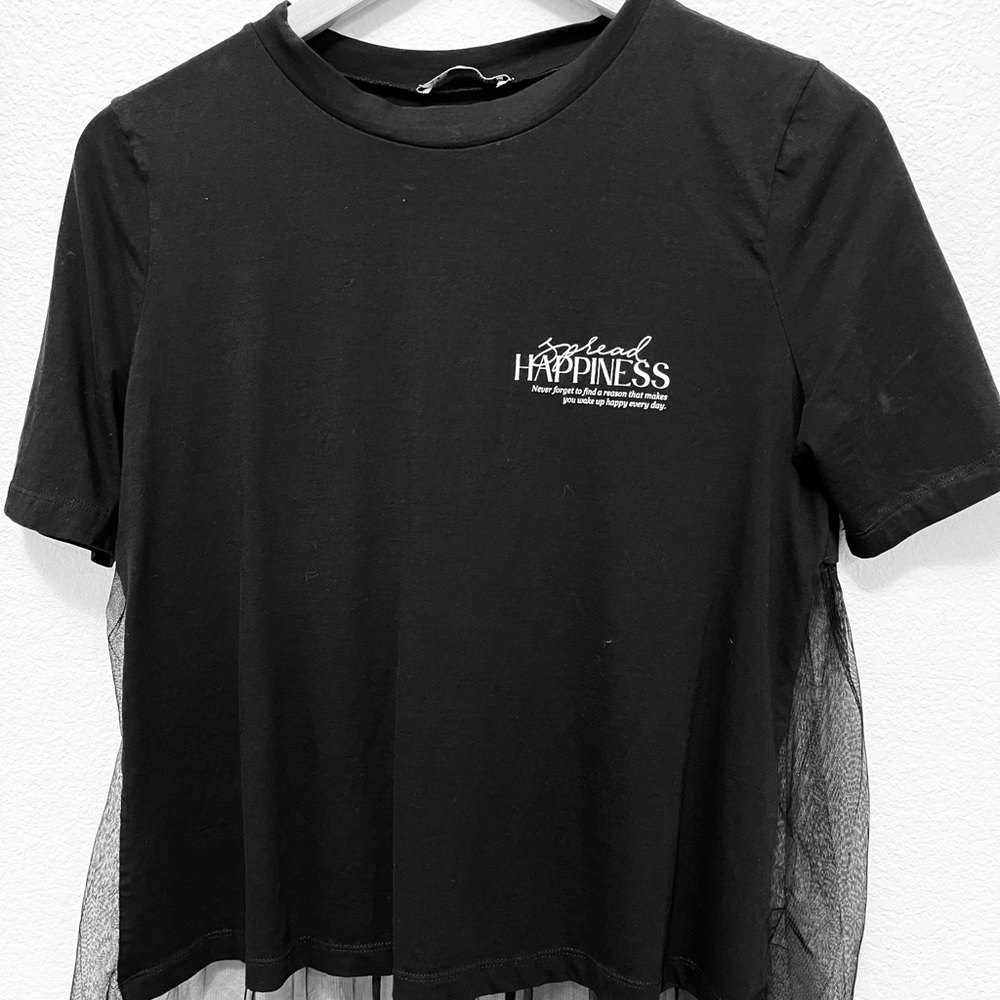 ZARA spread happiness black tee with mesh back